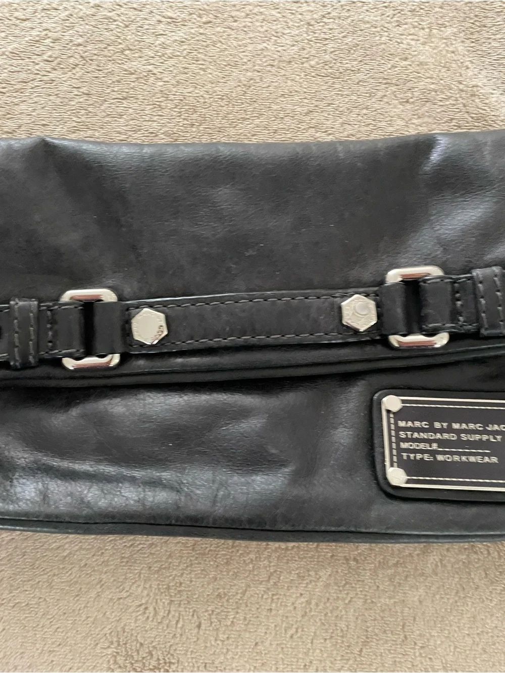 Marc by Marc Jacobs Black Leather Workwear Fold Over Clutch